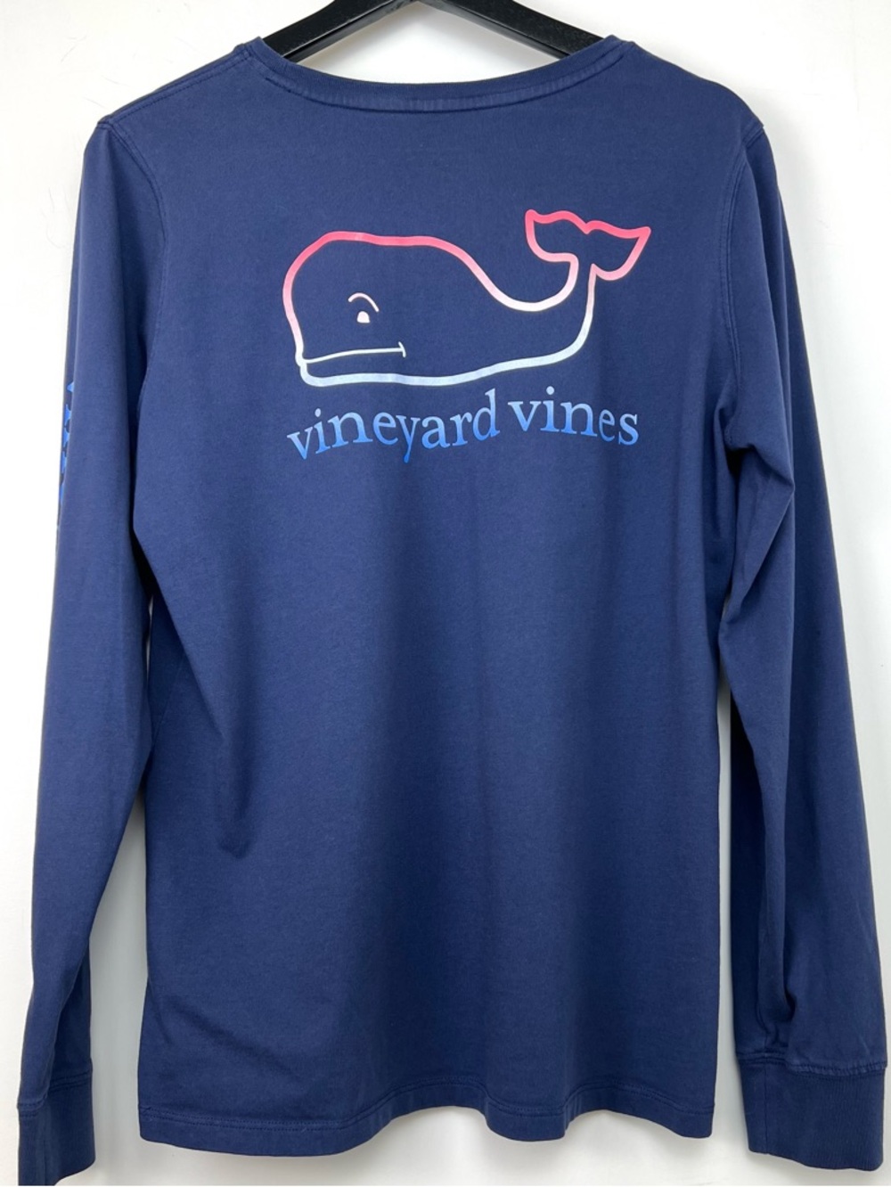 Vineyard Vines Cute Whale Ligo Long Sleeve Cotton Tee size M Marine Blue Coastal